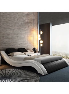 AWD Modern Curved Bed Frame Wavy Style King Size Bed, Upholstered Bed Leather  - Image 1