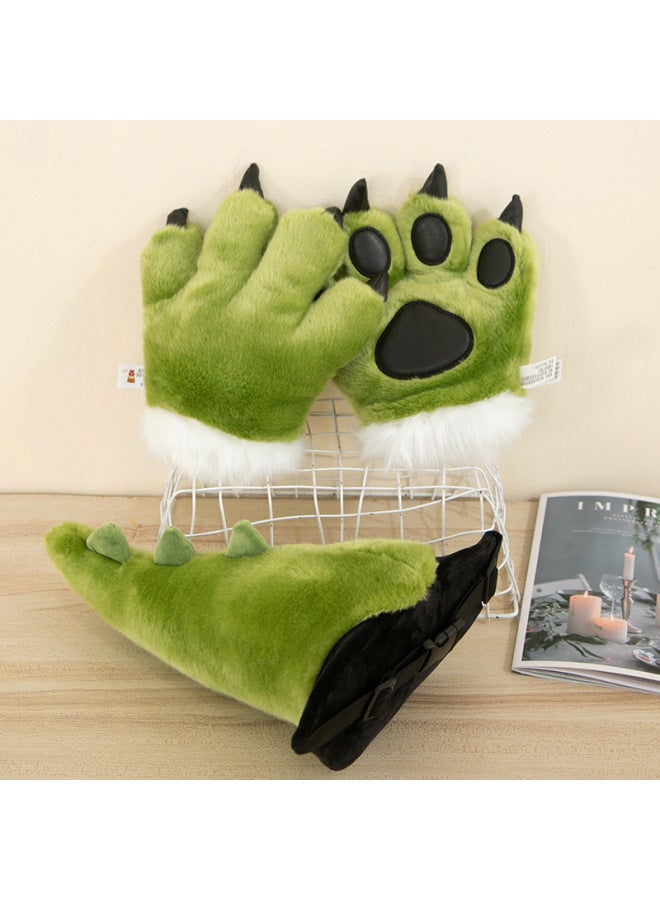 Simulation Tiger Tail Plush Doll Little Lion Dinosaur Giraffe Belt Toy Children's Gift Show Props-Specifications:25cm-Color:Green Dinosaur Two-piece Set  - Image 1