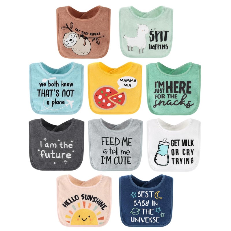 The Peanut Shell The Peanutshell Baby Boy or Girl Terry Bibs Set of 10-100% Cotton, Soft, Absorbent Baby Bibs, Unisex Toddler Boy or Girl Set, Newborn & Infant - Sunshine - Image 1