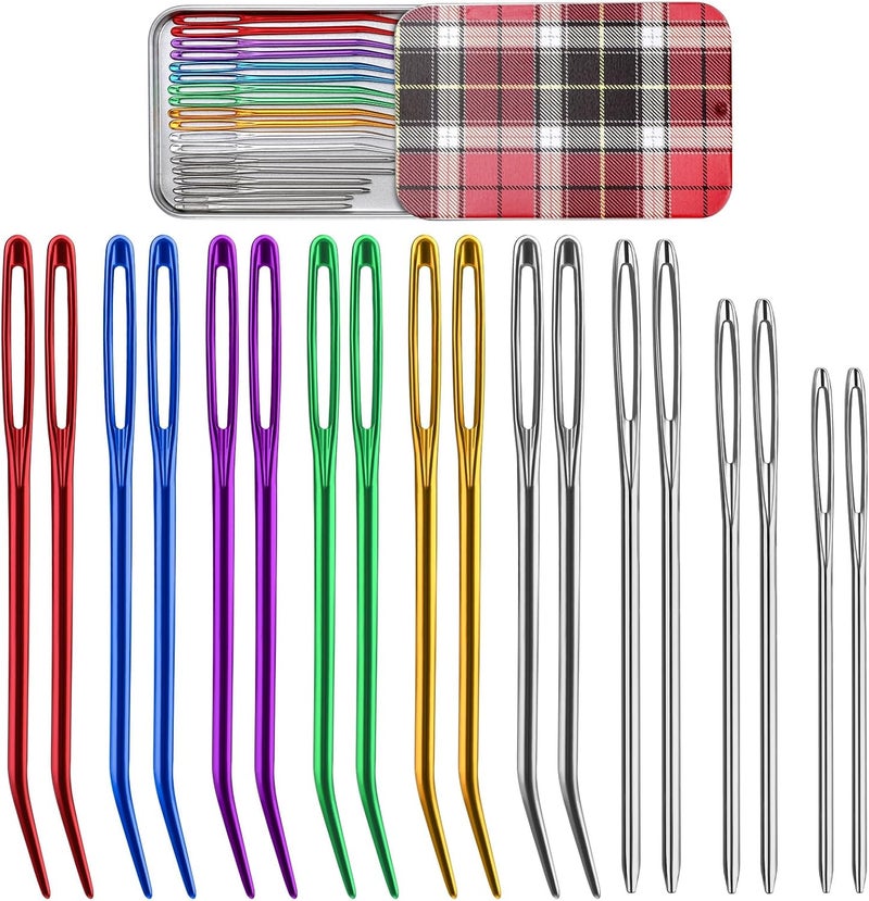 UOOU 18 Pieces Yarn Needle,Tapestry Needle Bent Embroidery Needles Bent Tip Needles,Large-Eye Blunt Needles with Random Box for Knitting Crochet (Random Color) - Image 1