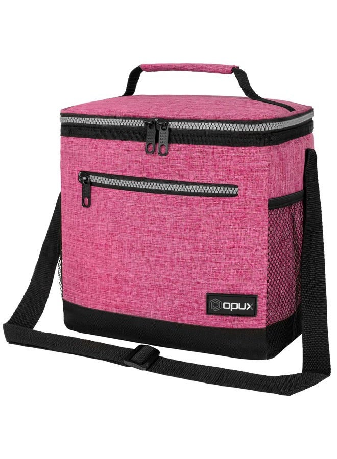 opux Extra Large Insulated Lunch Box Men Women, Lunch Bag for Work, Leakproof Soft Cooler Tote Adult, Lunch Pail, Picnic Beach Collapsible Food Bag with Shoulder Strap, Pink - Image 1