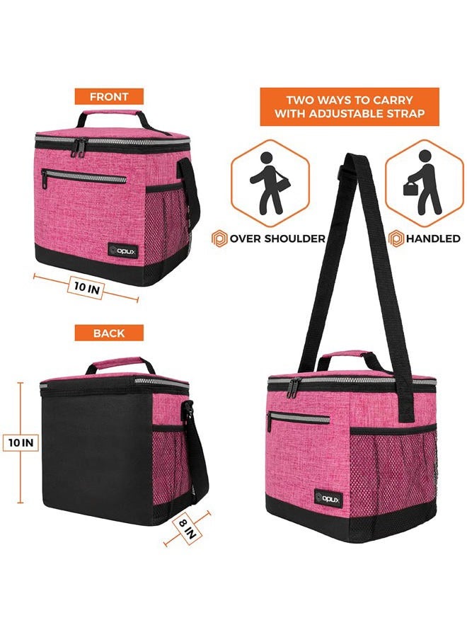 opux Extra Large Insulated Lunch Box Men Women, Lunch Bag for Work, Leakproof Soft Cooler Tote Adult, Lunch Pail, Picnic Beach Collapsible Food Bag with Shoulder Strap, Pink - Image 4