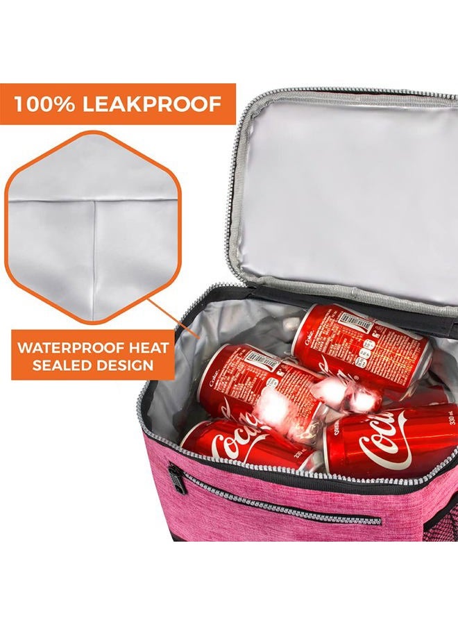 opux Extra Large Insulated Lunch Box Men Women, Lunch Bag for Work, Leakproof Soft Cooler Tote Adult, Lunch Pail, Picnic Beach Collapsible Food Bag with Shoulder Strap, Pink - Image 5