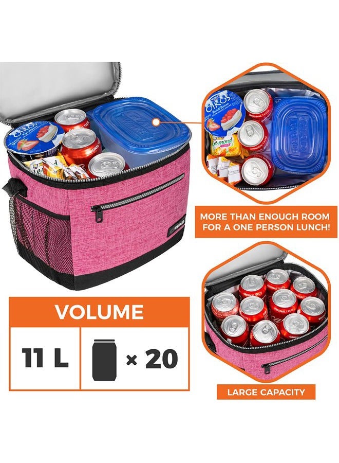 opux Extra Large Insulated Lunch Box Men Women, Lunch Bag for Work, Leakproof Soft Cooler Tote Adult, Lunch Pail, Picnic Beach Collapsible Food Bag with Shoulder Strap, Pink - Image 3