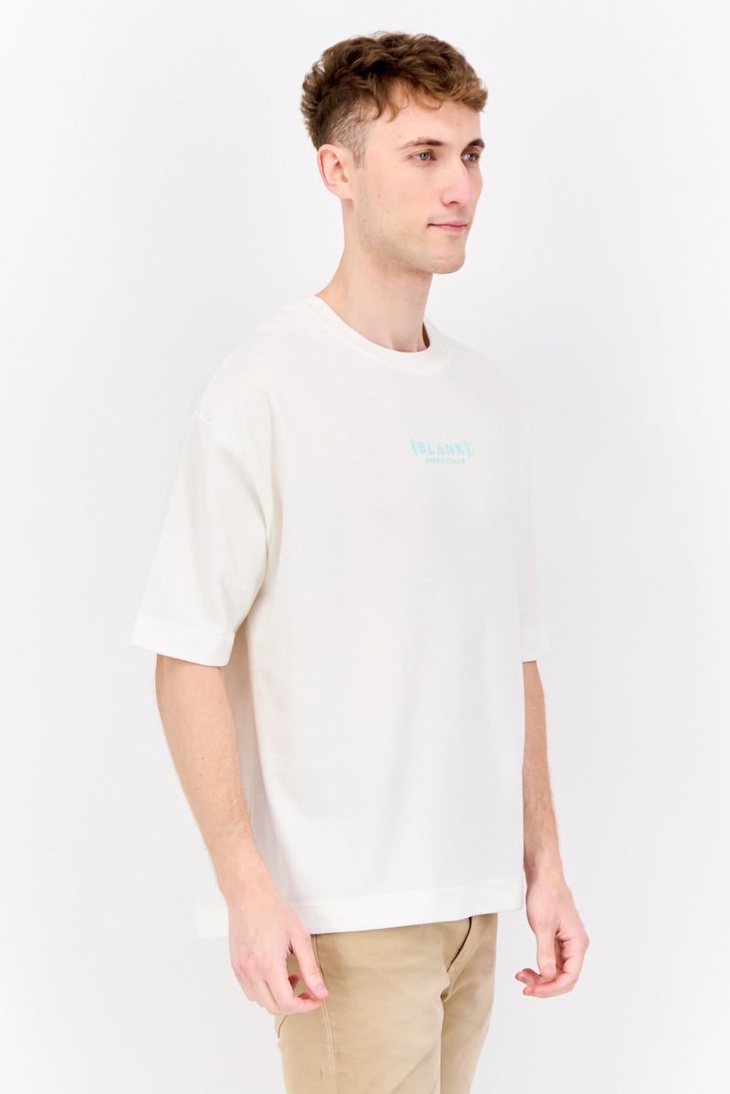 Men Crew Neck Short Sleeve Brand Logo T-Shirt, Off White