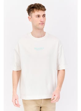 Blank Essentials Men Crew Neck Short Sleeve Brand Logo T-Shirt, Off White  - Image 1