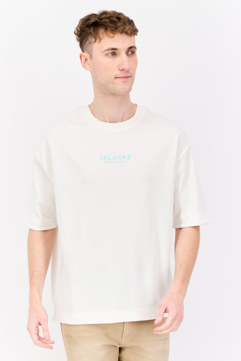 Men Crew Neck Short Sleeve Brand Logo T-Shirt, Off White