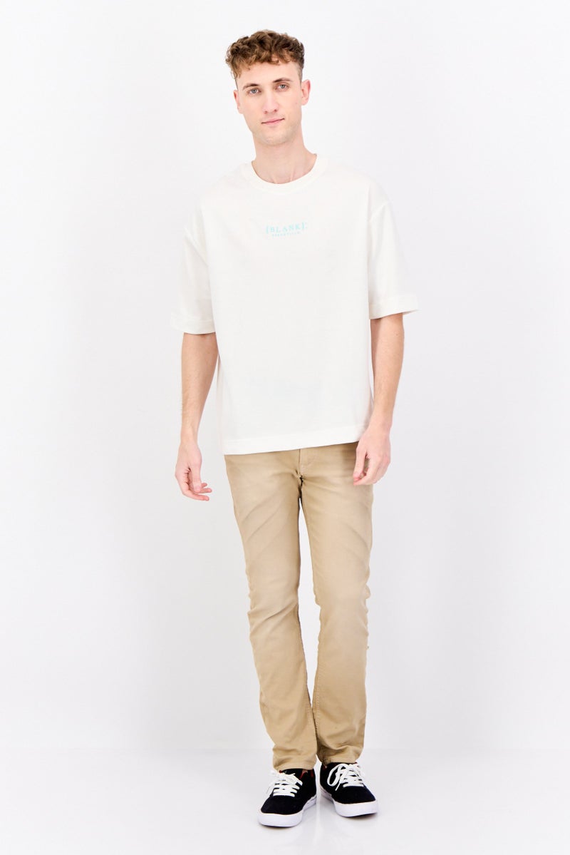 Men Crew Neck Short Sleeve Brand Logo T-Shirt, Off White