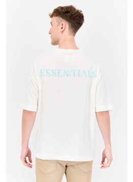 Blank Essentials Men Crew Neck Short Sleeve Brand Logo T-Shirt, Off White  - Image 3