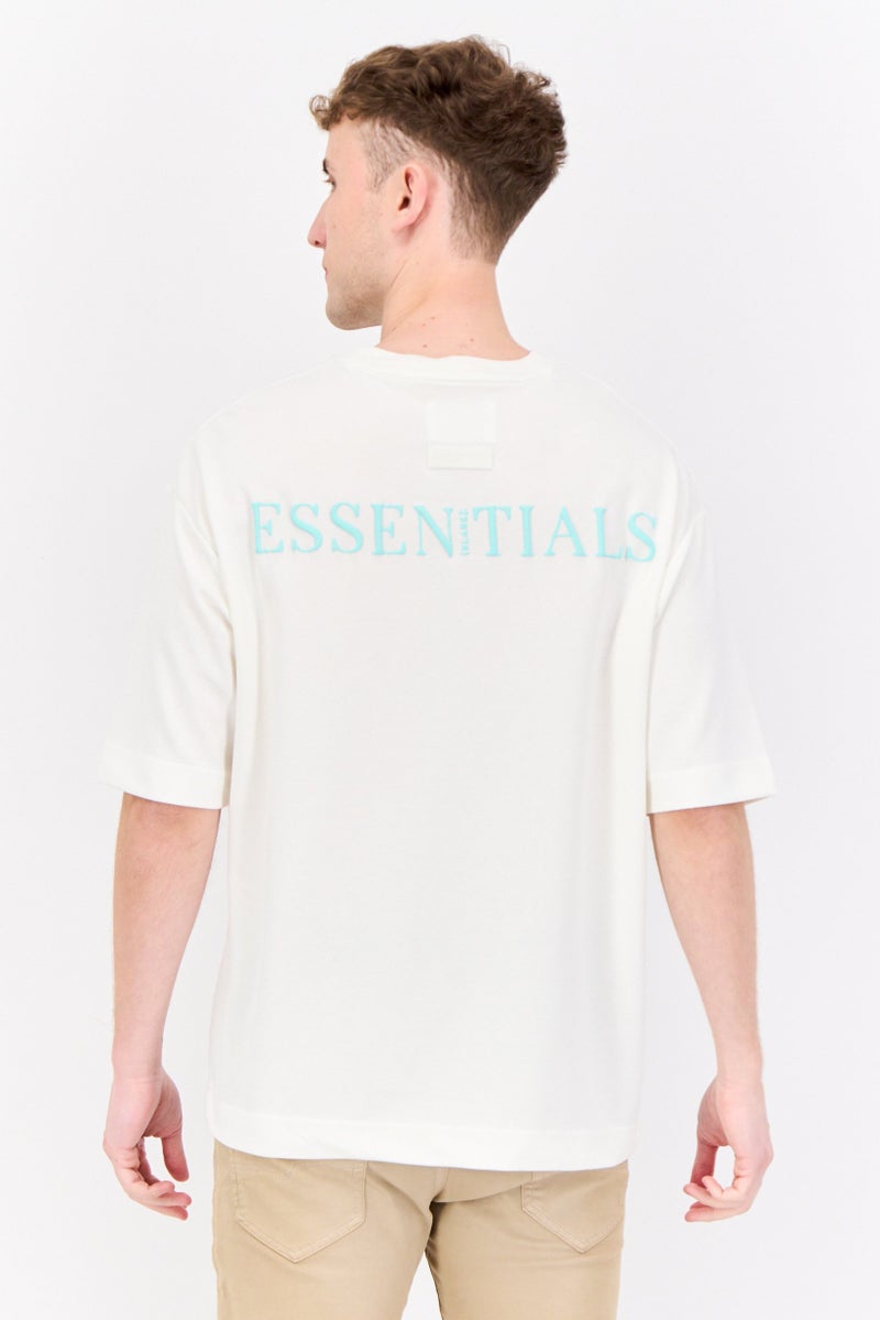 Men Crew Neck Short Sleeve Brand Logo T-Shirt, Off White