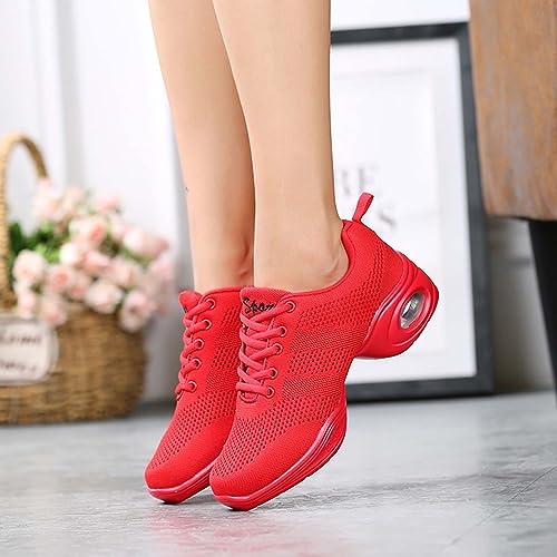 SECHRITE Dance Sneakers for Women, Women's Jazz Shoes Lace-up Split Sole Dance Sneakers Breathable Air Cushion Dance Dancing Shoes Hip Hop Athletic Walking Red 38 - Image 2