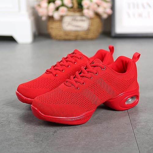 SECHRITE Dance Sneakers for Women, Women's Jazz Shoes Lace-up Split Sole Dance Sneakers Breathable Air Cushion Dance Dancing Shoes Hip Hop Athletic Walking Red 38 - Image 3