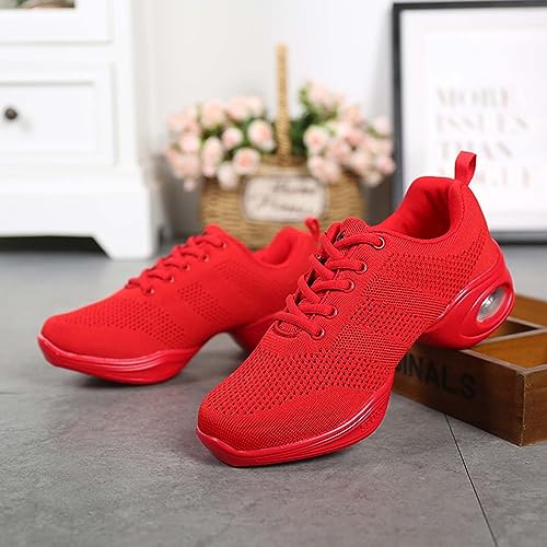 SECHRITE Dance Sneakers for Women, Women's Jazz Shoes Lace-up Split Sole Dance Sneakers Breathable Air Cushion Dance Dancing Shoes Hip Hop Athletic Walking Red 38 - Image 5