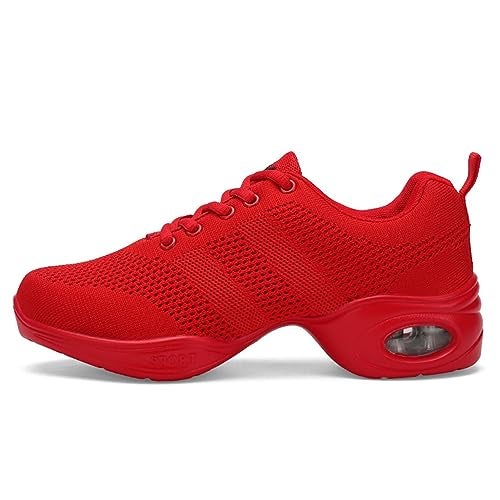 SECHRITE Dance Sneakers for Women, Women's Jazz Shoes Lace-up Split Sole Dance Sneakers Breathable Air Cushion Dance Dancing Shoes Hip Hop Athletic Walking Red 38 - Image 4