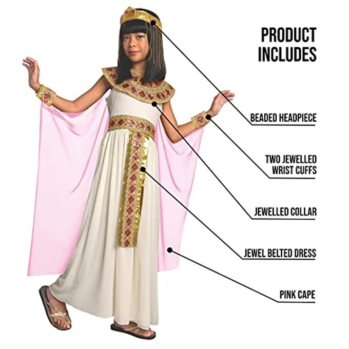 MORPH Pink Cleopatra Costume for Girls, Egyptian Dress, Greek Goddess Outfit for Kids, Halloween Dress-Up, Small - Image 4