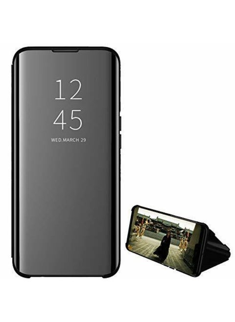 جراب قلاب شفاف لهاتف Realme 5 Pro، بدون مستشعر، مع وضعية مشاهدة ثابتة، غطاء حماية كامل بمرآة، متوافق مع Realme 5 Pro (6.3 بوصة) (أسود)