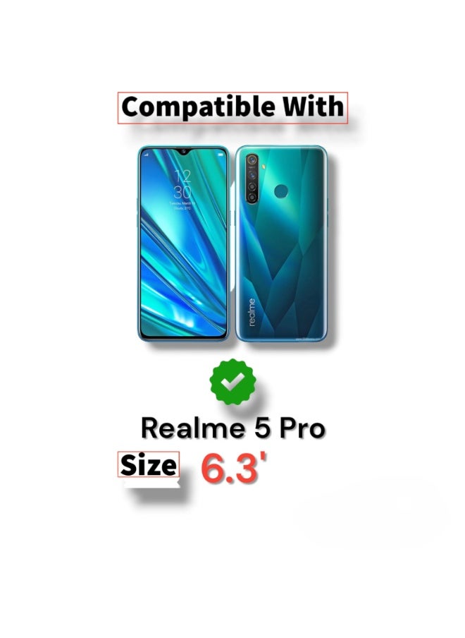 جراب قلاب شفاف لهاتف Realme 5 Pro، بدون مستشعر، مع وضعية مشاهدة ثابتة، غطاء حماية كامل بمرآة، متوافق مع Realme 5 Pro (6.3 بوصة) (أسود)