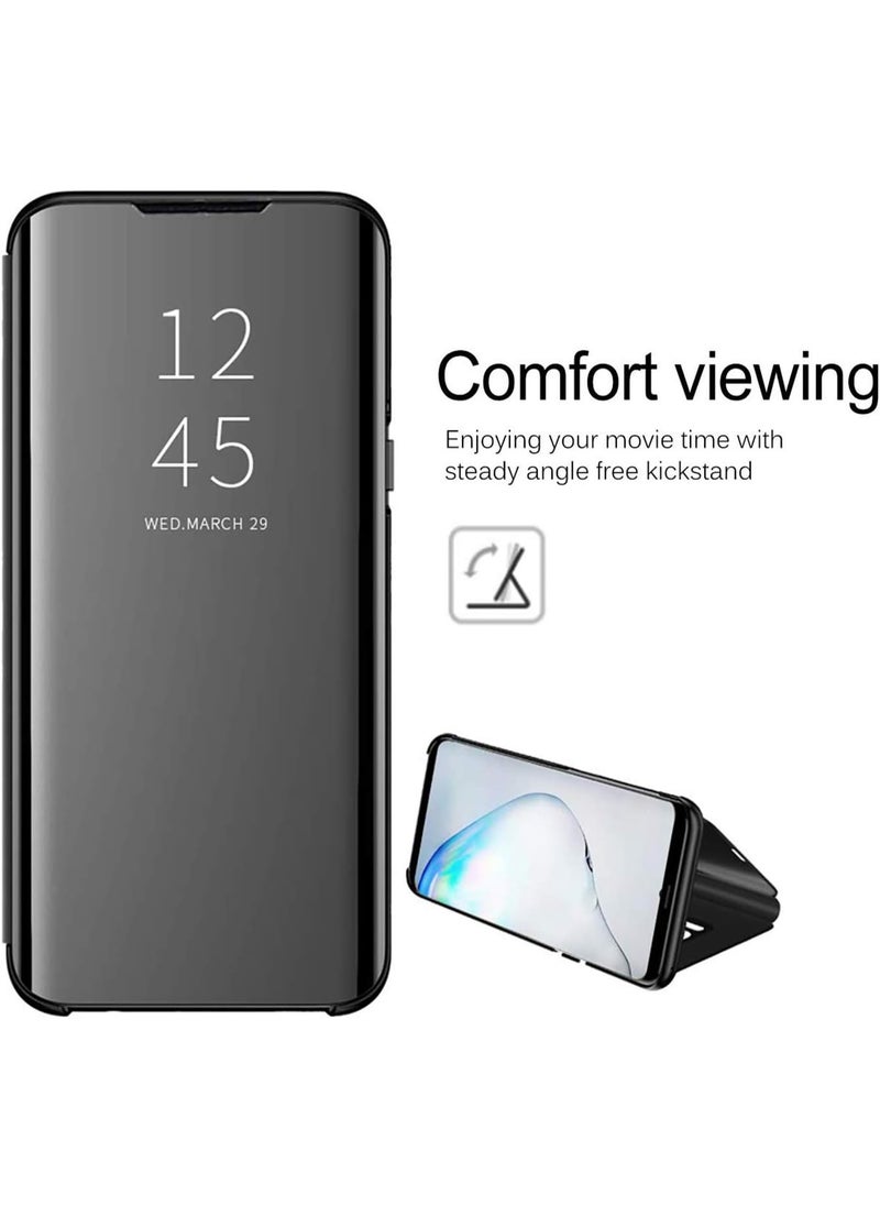 جراب قلاب شفاف لهاتف Realme 5 Pro، بدون مستشعر، مع وضعية مشاهدة ثابتة، غطاء حماية كامل بمرآة، متوافق مع Realme 5 Pro (6.3 بوصة) (أسود)