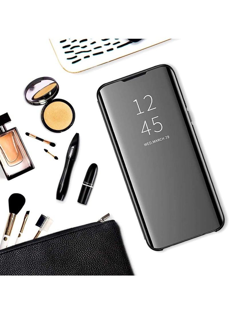 جراب قلاب شفاف لهاتف Realme 5 Pro، بدون مستشعر، مع وضعية مشاهدة ثابتة، غطاء حماية كامل بمرآة، متوافق مع Realme 5 Pro (6.3 بوصة) (أسود)