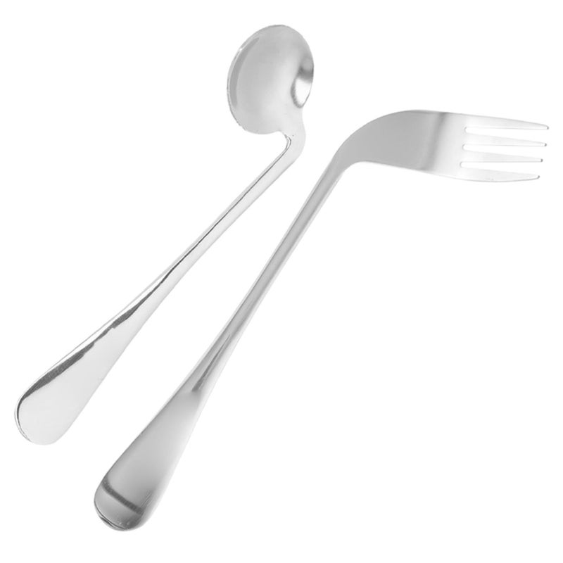 Ergonomic Angled Fork And Spoon Set For Elderly Curved Self Feeding Utensils For Easy Grasp And Comfort Senior Disabled - Image 2