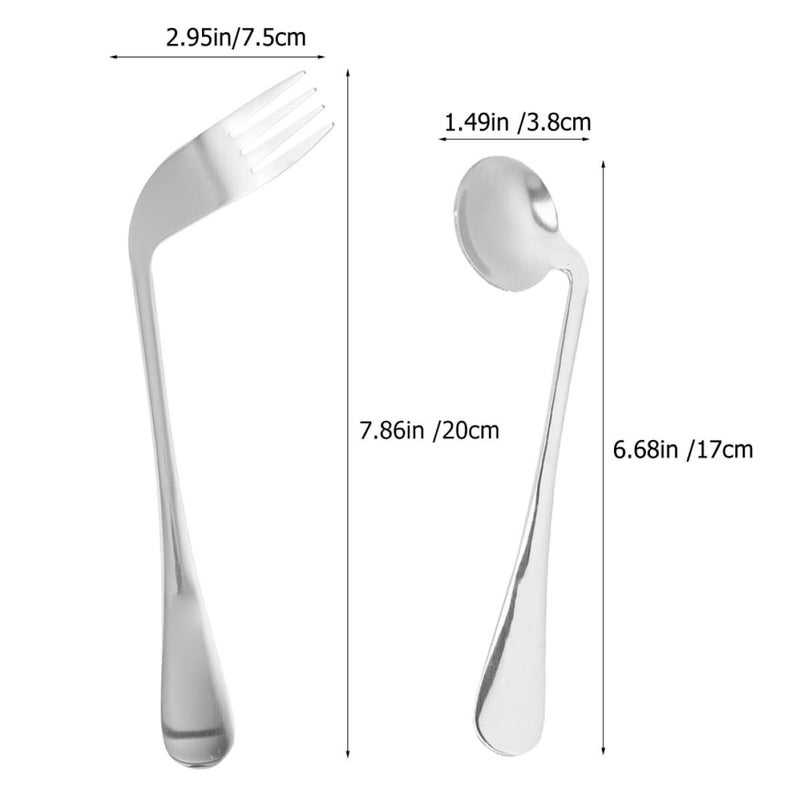 Ergonomic Angled Fork And Spoon Set For Elderly Curved Self Feeding Utensils For Easy Grasp And Comfort Senior Disabled - Image 3