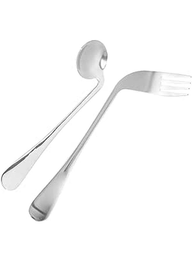 Ergonomic Angled Fork And Spoon Set For Elderly Curved Self Feeding Utensils For Easy Grasp And Comfort Senior Disabled - Image 1