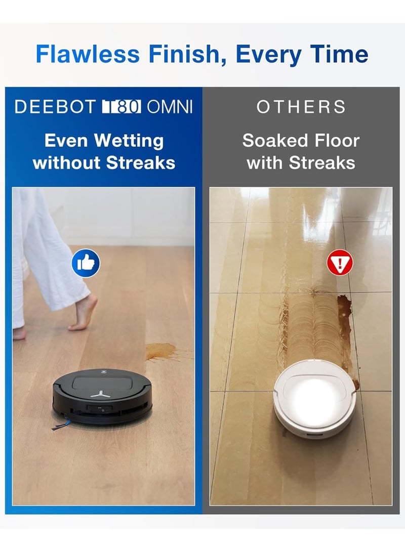 إيكوفاكس ECOVACS DEEBOT T80 Omni Robot Vacuum and Mop, 18,000Pa Suction, OZMO™ Roller Real-Time Mop Washing, Self-Emptying, Hot Air Drying, AI Navigation, Anti-Tangle Brush, for Pets, Carpets & Hard Floors - Image 4