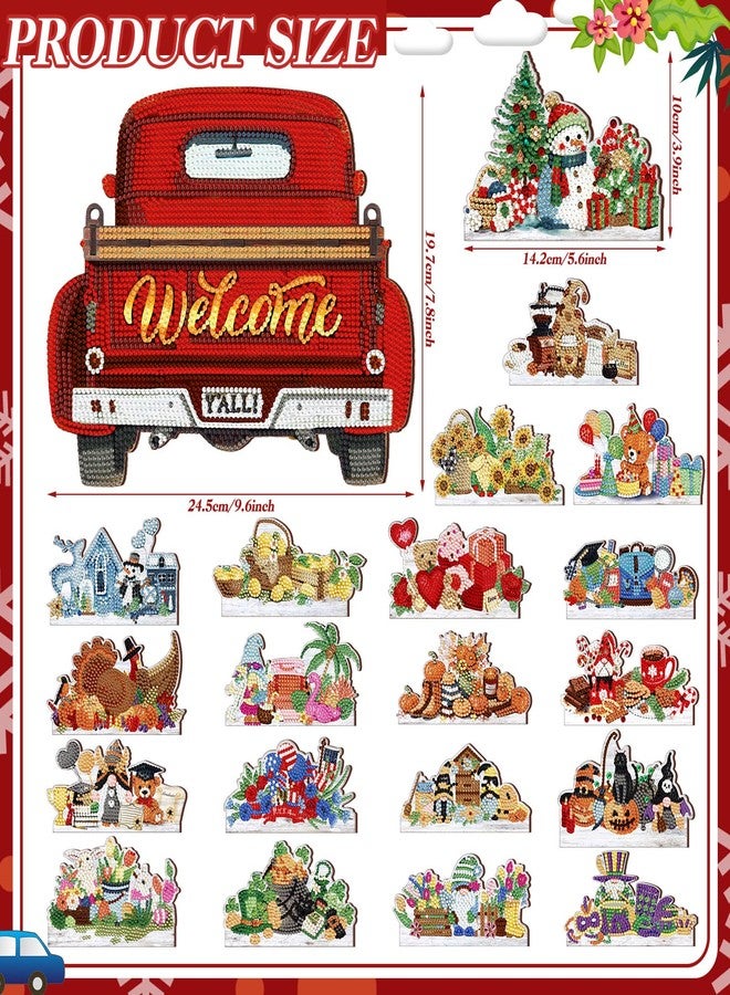 Burbell 21 Pcs Interchangeable Diamond Painting Welcome Sign for Front Door Diamond Painting Truck Decor Interchangeable Seasonal Welcome Sign for DIY Art Kit Wall Window Door Farmhouse(Red) - Image 3