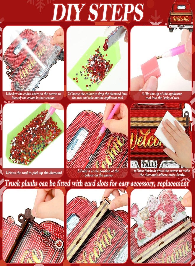 Burbell 21 Pcs Interchangeable Diamond Painting Welcome Sign for Front Door Diamond Painting Truck Decor Interchangeable Seasonal Welcome Sign for DIY Art Kit Wall Window Door Farmhouse(Red) - Image 5