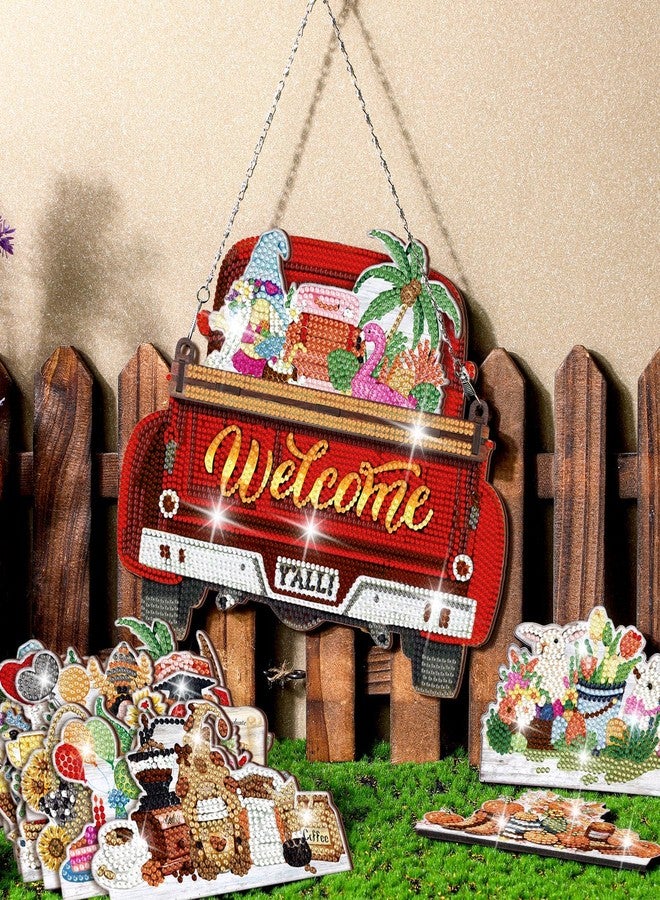 Burbell 21 Pcs Interchangeable Diamond Painting Welcome Sign for Front Door Diamond Painting Truck Decor Interchangeable Seasonal Welcome Sign for DIY Art Kit Wall Window Door Farmhouse(Red) - Image 2