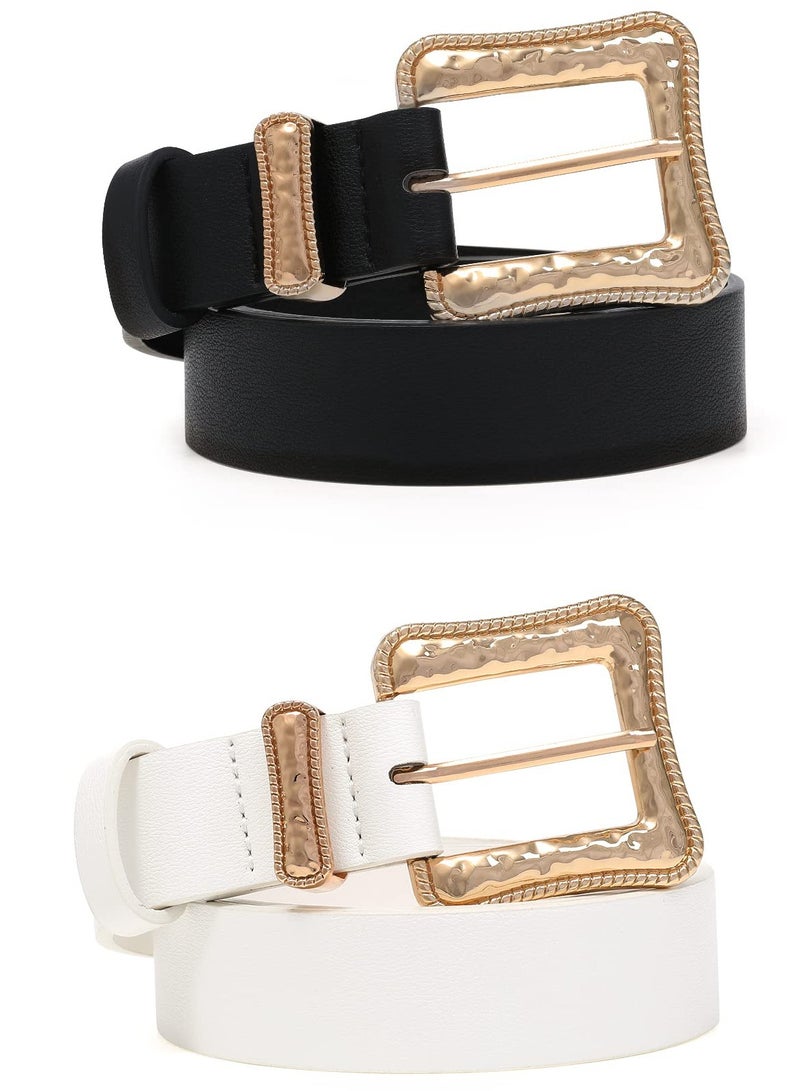 Excefore 2 pcs Leather Western Belts for Women, Ladies Vintage Design, Leather Waist Plus Size Belt for Pants Dresses (Black, White) - Image 1