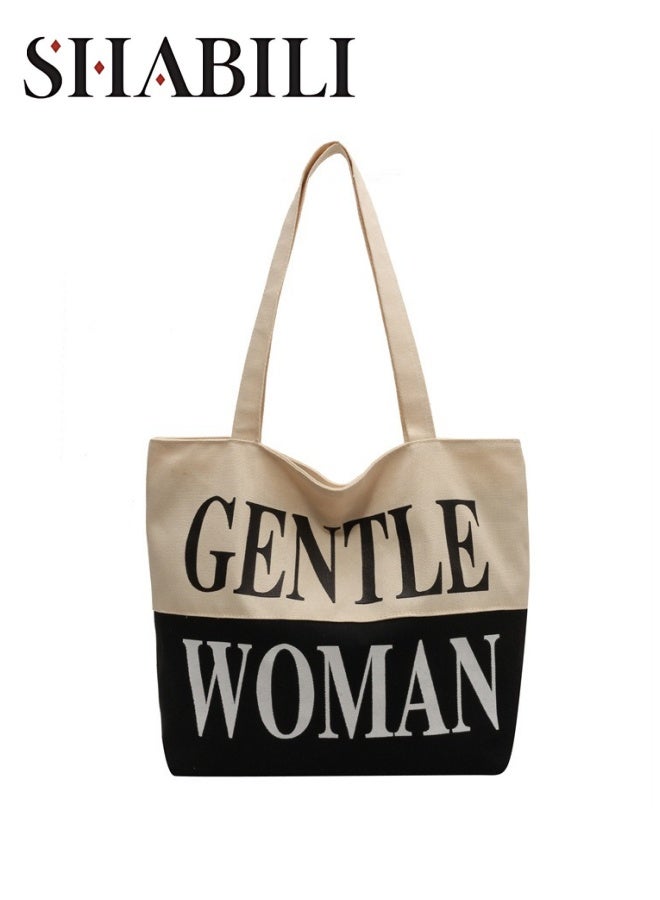 SHABILI Women's Large Capacity Shopping Bag, Ladies Zipper Closure Handbag Tote Bags Clutch Bag, Daily Commuting Canvas Shoulder Bag Side Bag Carry Bag Satchel Bags College Bag for Girls, College Students - Image 1