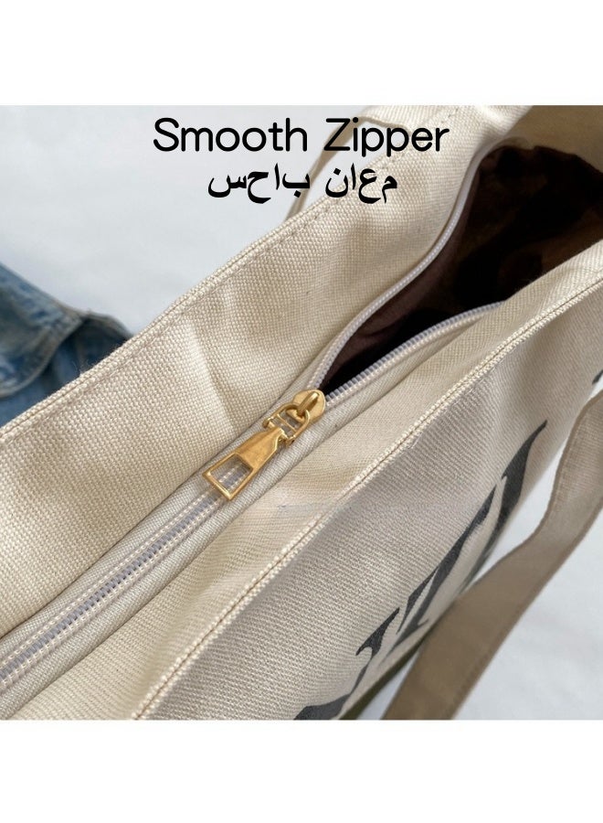 SHABILI Women's Large Capacity Shopping Bag, Ladies Zipper Closure Handbag Tote Bags Clutch Bag, Daily Commuting Canvas Shoulder Bag Side Bag Carry Bag Satchel Bags College Bag for Girls, College Students - Image 4