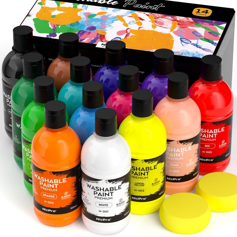 Nicpro 14 Colors Large Washable Paint Set for Kid 169oz Acrylic Bulk Paint Supplies Non Toxic Tempera Paint for Art Craft Poster Finger Paint School Teacher Classroom Must Have ParabenFree - Image 2