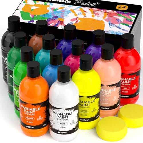 Nicpro 14 Colors Large Washable Paint Set for Kid 169oz Acrylic Bulk Paint Supplies Non Toxic Tempera Paint for Art Craft Poster Finger Paint School Teacher Classroom Must Have ParabenFree - Image 1
