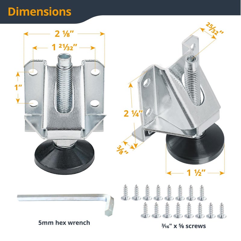 POWERTEC Leveling Feet 4PK, Heavy Duty Adjustable Furniture Leg Levelers with Non-Marring Pads, Screws and Lock Nuts for Work Bench/Cabinets/Tables/Shelves (71136) - Image 2