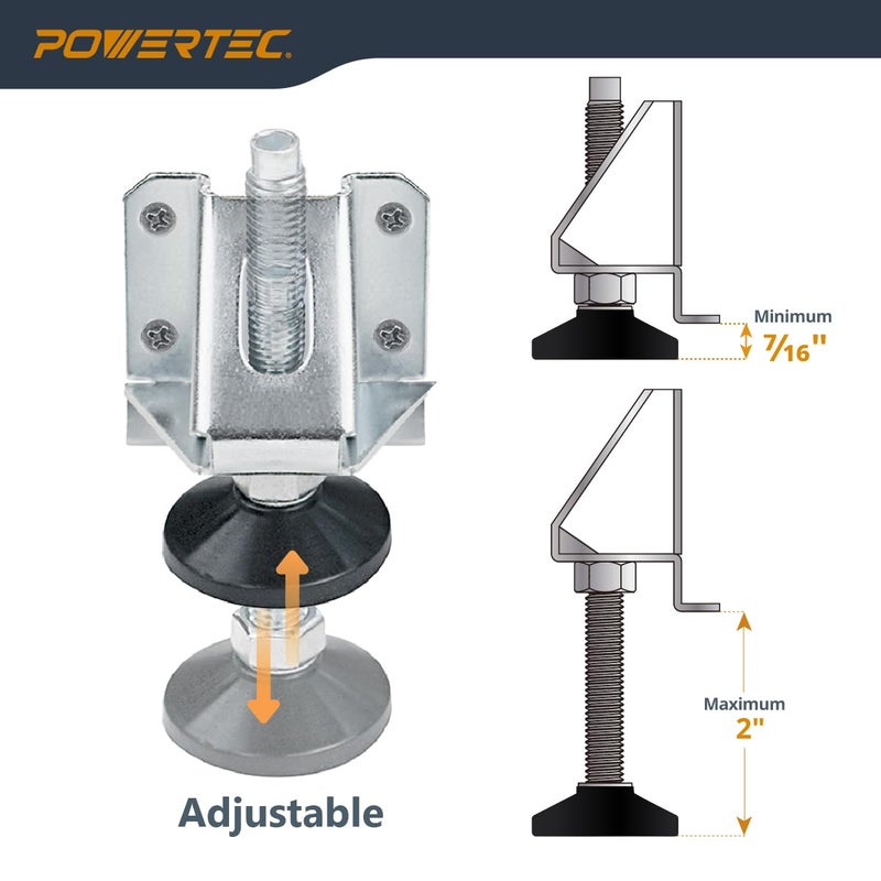 POWERTEC Leveling Feet 4PK, Heavy Duty Adjustable Furniture Leg Levelers with Non-Marring Pads, Screws and Lock Nuts for Work Bench/Cabinets/Tables/Shelves (71136) - Image 3