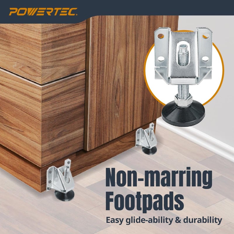 POWERTEC Leveling Feet 4PK, Heavy Duty Adjustable Furniture Leg Levelers with Non-Marring Pads, Screws and Lock Nuts for Work Bench/Cabinets/Tables/Shelves (71136) - Image 5
