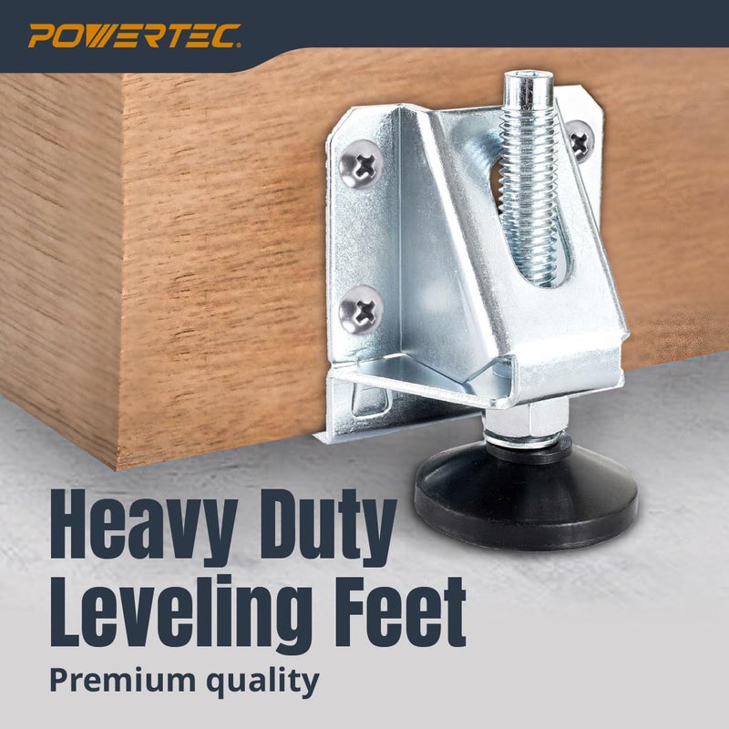 POWERTEC Leveling Feet 4PK, Heavy Duty Adjustable Furniture Leg Levelers with Non-Marring Pads, Screws and Lock Nuts for Work Bench/Cabinets/Tables/Shelves (71136) - Image 4