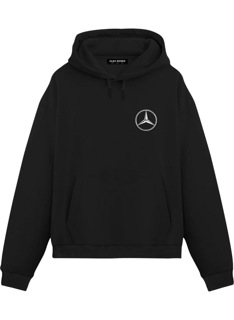 Alex Rosen Printed Black Unisex Oversize Fit Cotton Hooded Sweatshirt  - Image 2