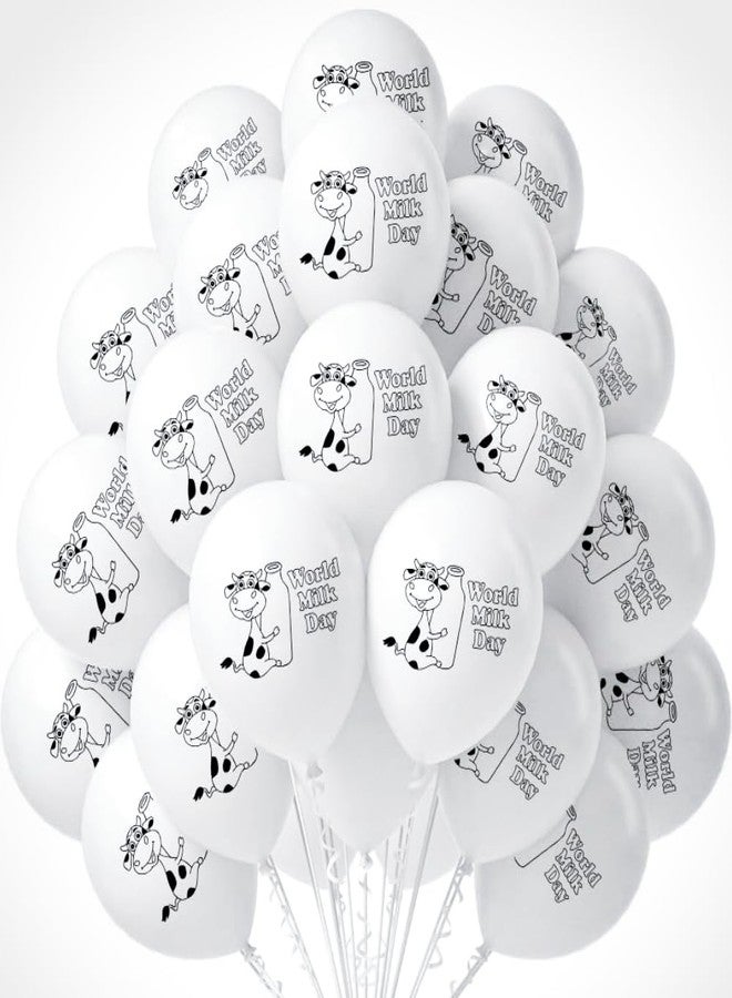 Hk Balloons 50Pcs White Balloons For World Milk Day Theme Balloons for School & Office Decoration Milk Day Special Printed Eco-Friendly Latex Set - Image 1