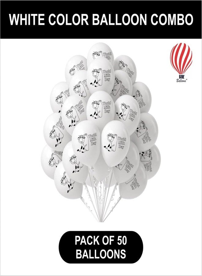 Hk Balloons 50Pcs White Balloons For World Milk Day Theme Balloons for School & Office Decoration Milk Day Special Printed Eco-Friendly Latex Set - Image 2