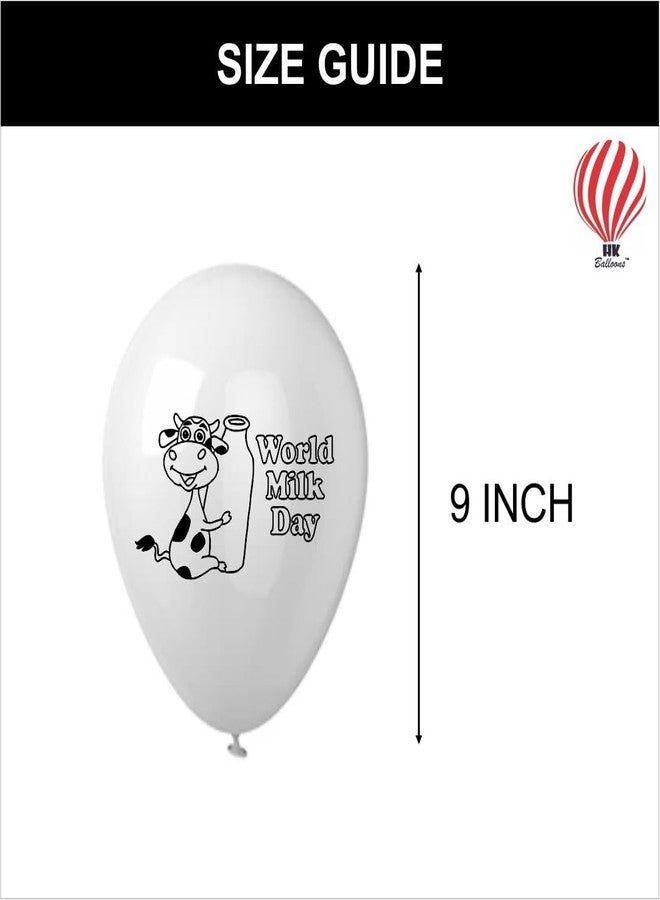 Hk Balloons 50Pcs White Balloons For World Milk Day Theme Balloons for School & Office Decoration Milk Day Special Printed Eco-Friendly Latex Set - Image 3