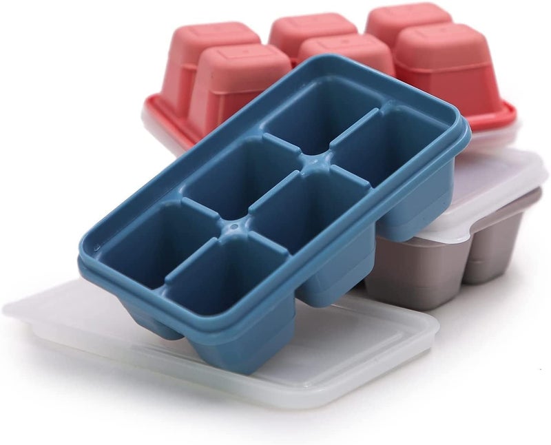 LUCC1N Stackable Silicone 6Grid Ice Cube Trays with Lid Super Easy Release Ice Cube Molds Tray Durable Dishwasher Safe for Food Cocktail Drinks - Image 1