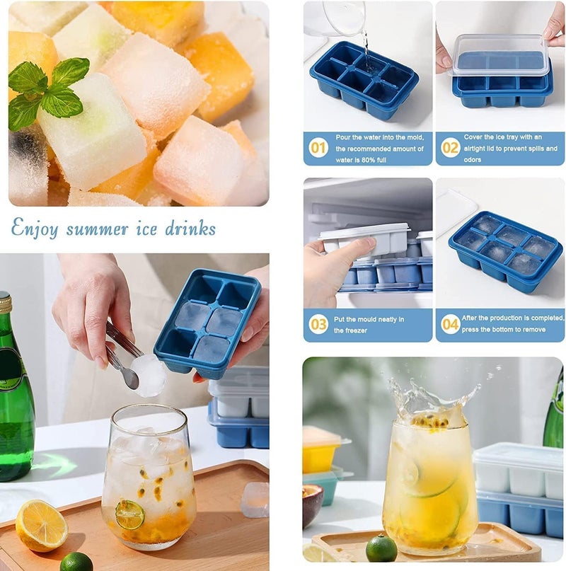 LUCC1N Stackable Silicone 6Grid Ice Cube Trays with Lid Super Easy Release Ice Cube Molds Tray Durable Dishwasher Safe for Food Cocktail Drinks - Image 2