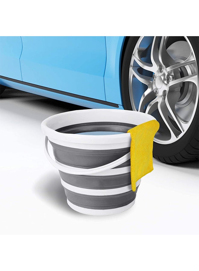 دلو قابل للطي رمادي 10 لتر محمول قابل للطي لغسل السيارات السفر التخييم الخارجي تخزين الماء غسل الوجه نقع القدمين صيد السمك - Image 3