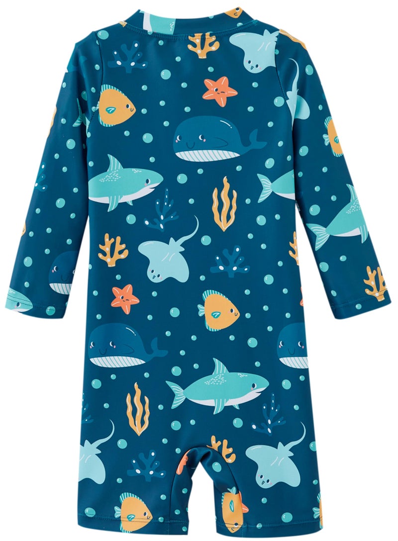 UMELOK Toddler Boy Swimsuit Baby Rash Guard Swimwear Rashguard UPF 50+ Sun Protection Bathing Suit Sunsuit Navy Blue, Marine animals-18-24M - Image 2