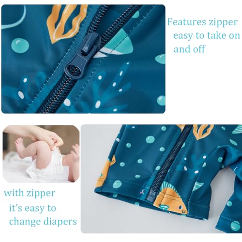 UMELOK Toddler Boy Swimsuit Baby Rash Guard Swimwear Rashguard UPF 50+ Sun Protection Bathing Suit Sunsuit Navy Blue, Marine animals-18-24M - Image 4