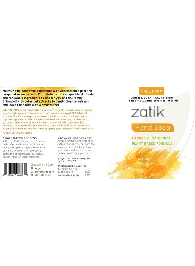 زاتك Naturals - صابون سائل لليدين - غسول مرطب لليدين بالبرتقال والبرغموت، 12 أونصة (عبوة واحدة) - Image 2