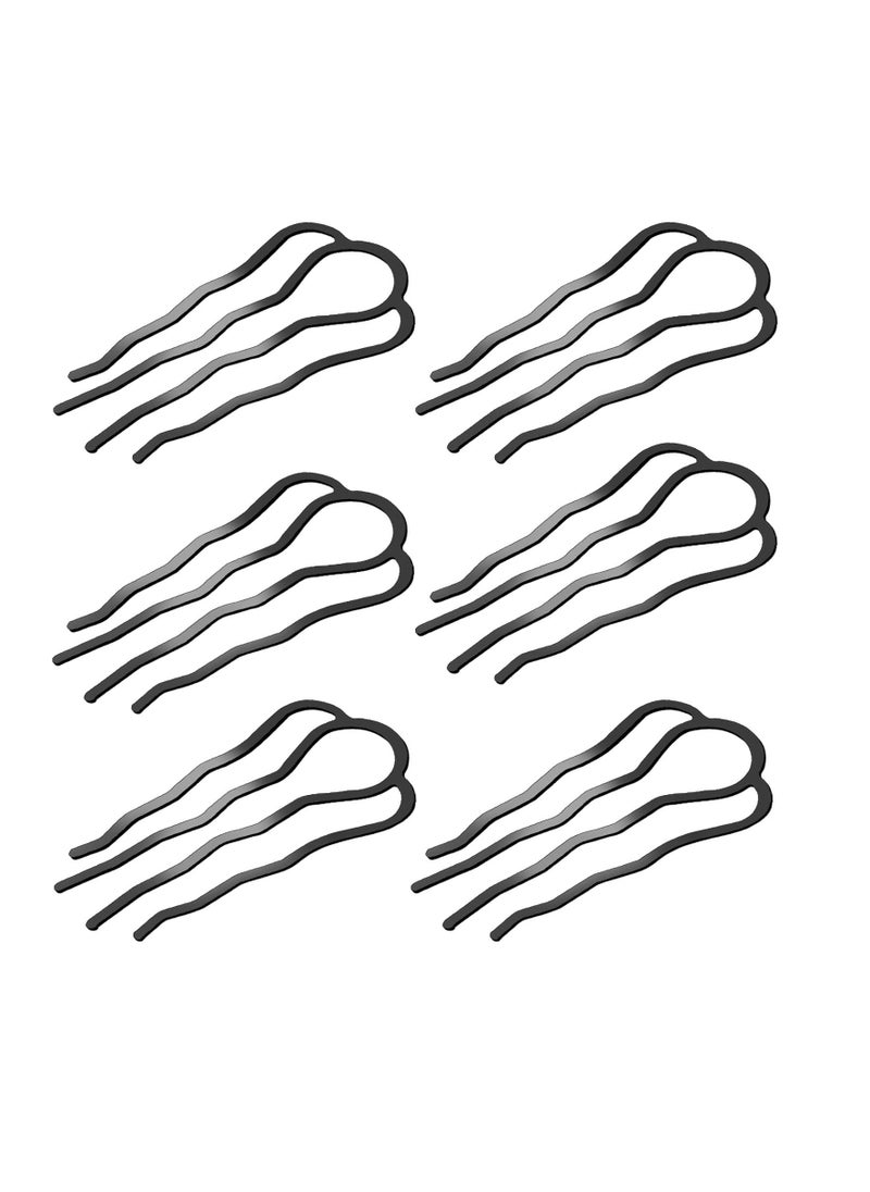 Generic - 6 Pieces Metal Hair Fork Clip Hair Side Combs Teeth Hair Pins for Updo Buns 4 Prong Hair Updo U-Shape Hair Sticks for Women Hair Styling Tool Accessories (Black) - Image 1